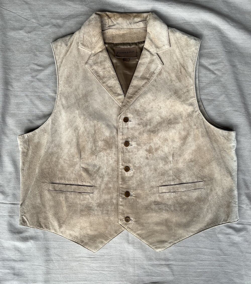 Pendleton Mens XXL Pig Suede Leather Vest Beige Western Ranch Cowboy 2XL